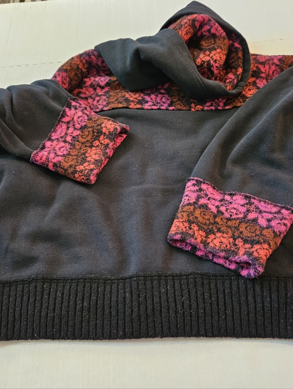 Free People Rockwell Sweater Hoodie Bomber Jacket Pink Black Floral Boho, M - Picture 10 of 15